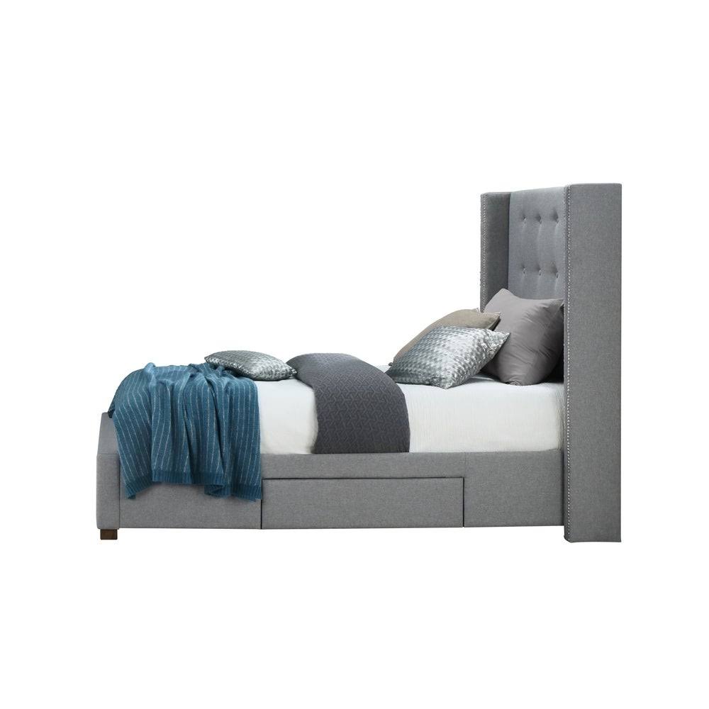 Grey Linen Wingback Storage Bed Q817