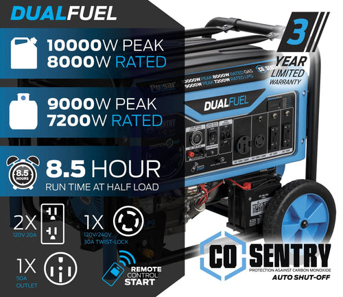 10,000 Watt Dual Fuel Portable Generator with Remote Start X61002