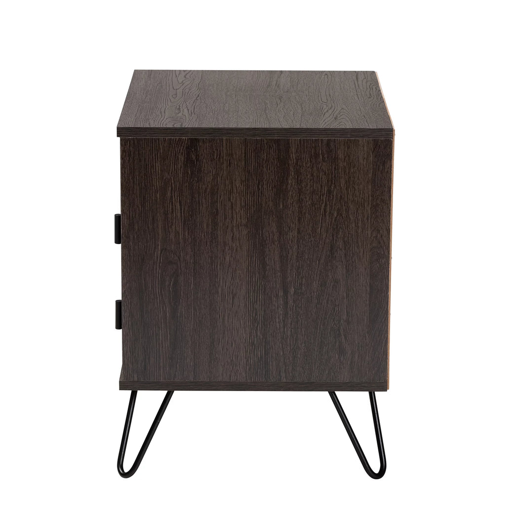 Dark Brown Wood and Black Metal 2-Drawer Nightstand V88788