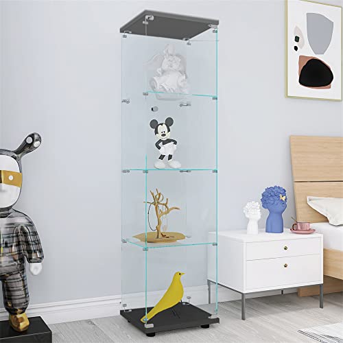 Black 4-Shelf Glass Display Curio Cabinet with Door K7597