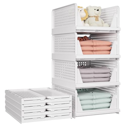 5 Pack Stackable Closet Storage Basket, White S6076