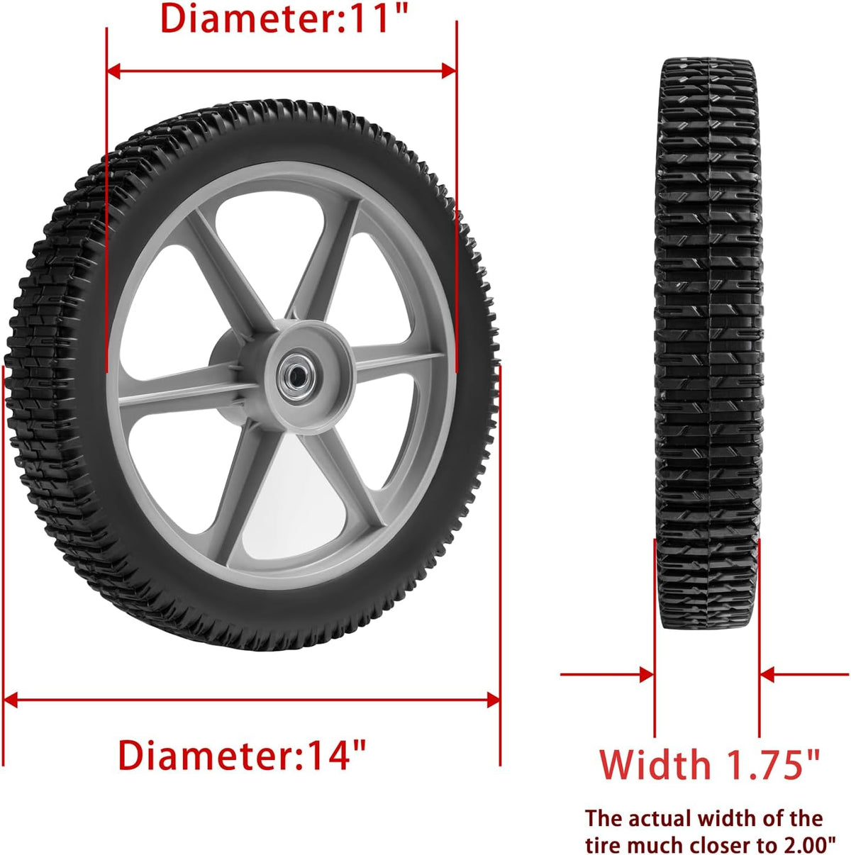 14 x 1.75" Spoked Plastic Wheel and Tire 2Pack N2279