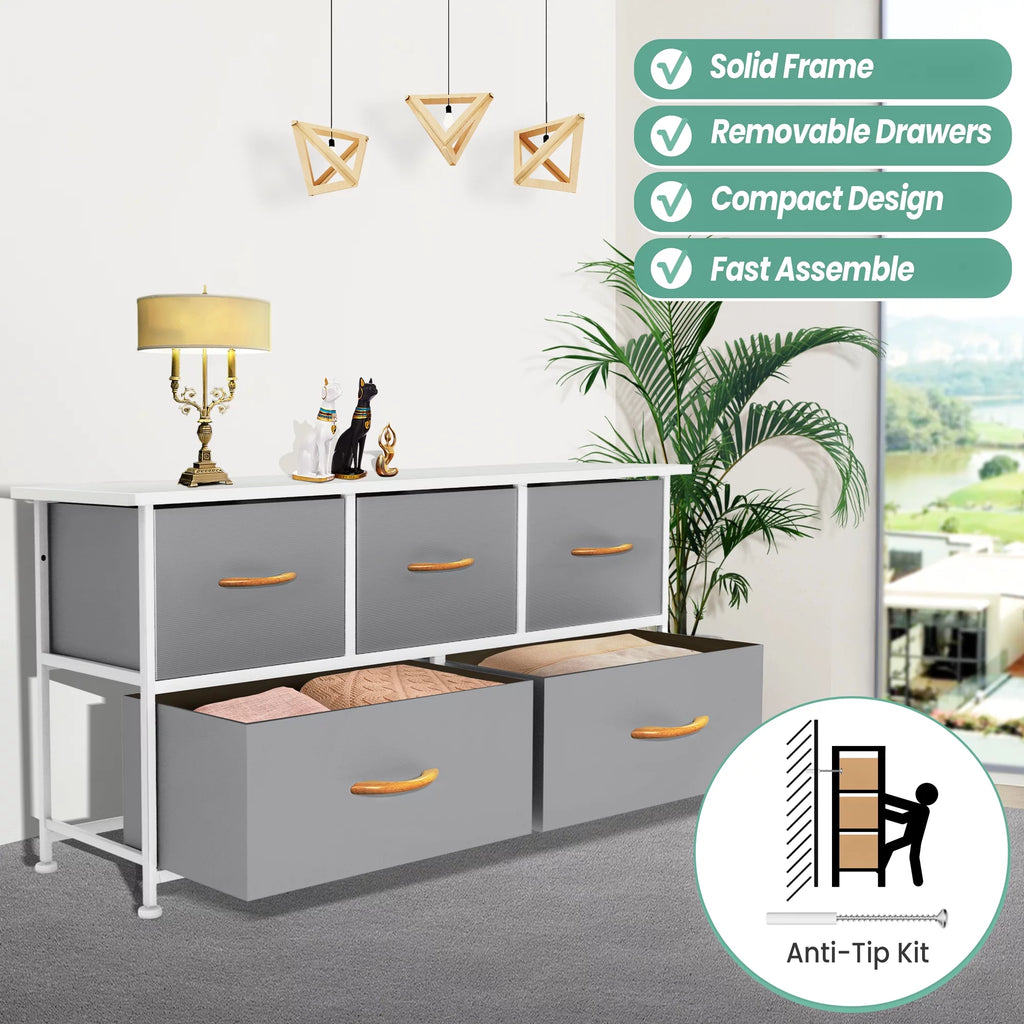 5 Drawer Dresser with Wooden Handle J462