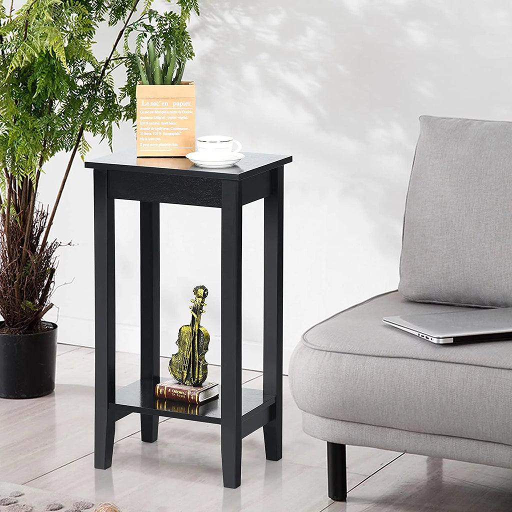 2-Tier End Table with Shelf and Wooden Legs H457
