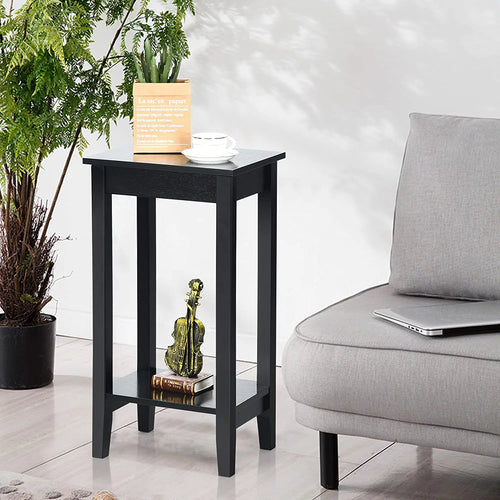 2-Tier End Table with Shelf and Wooden Legs H457