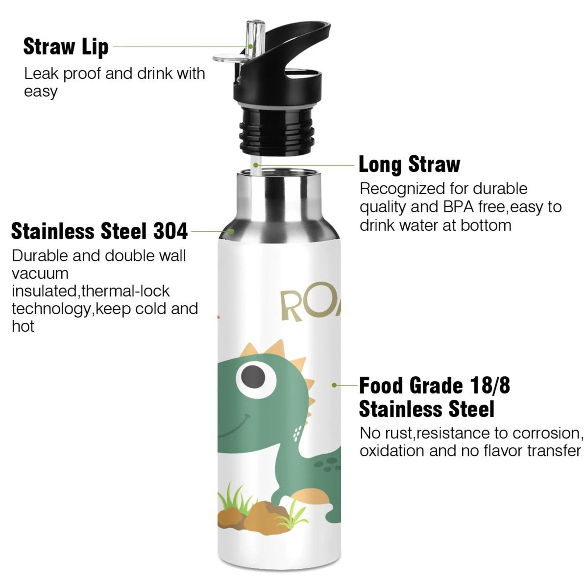Stainless Steel Insulated Water Bottle with Straw Lid D785716