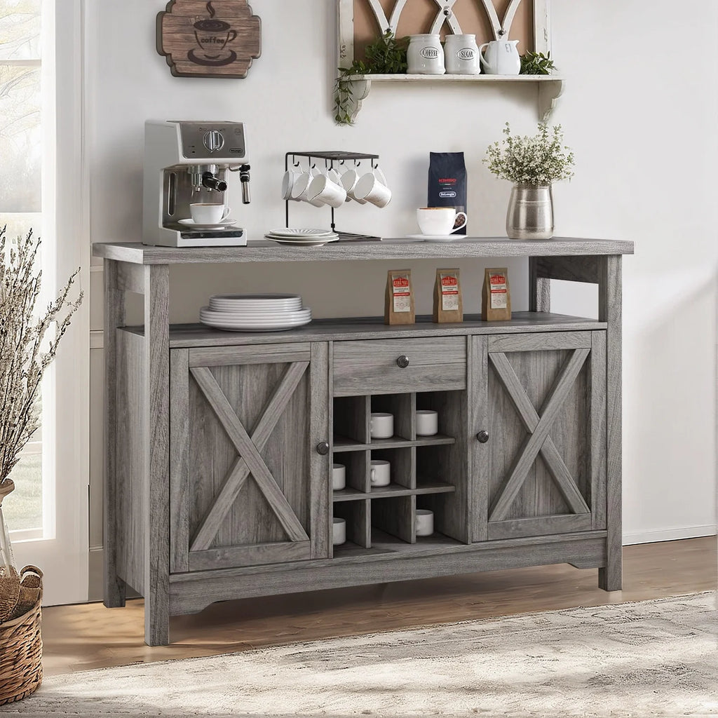 White 47 Kitchen Buffet Storage Cabinet with Barn Door P363835