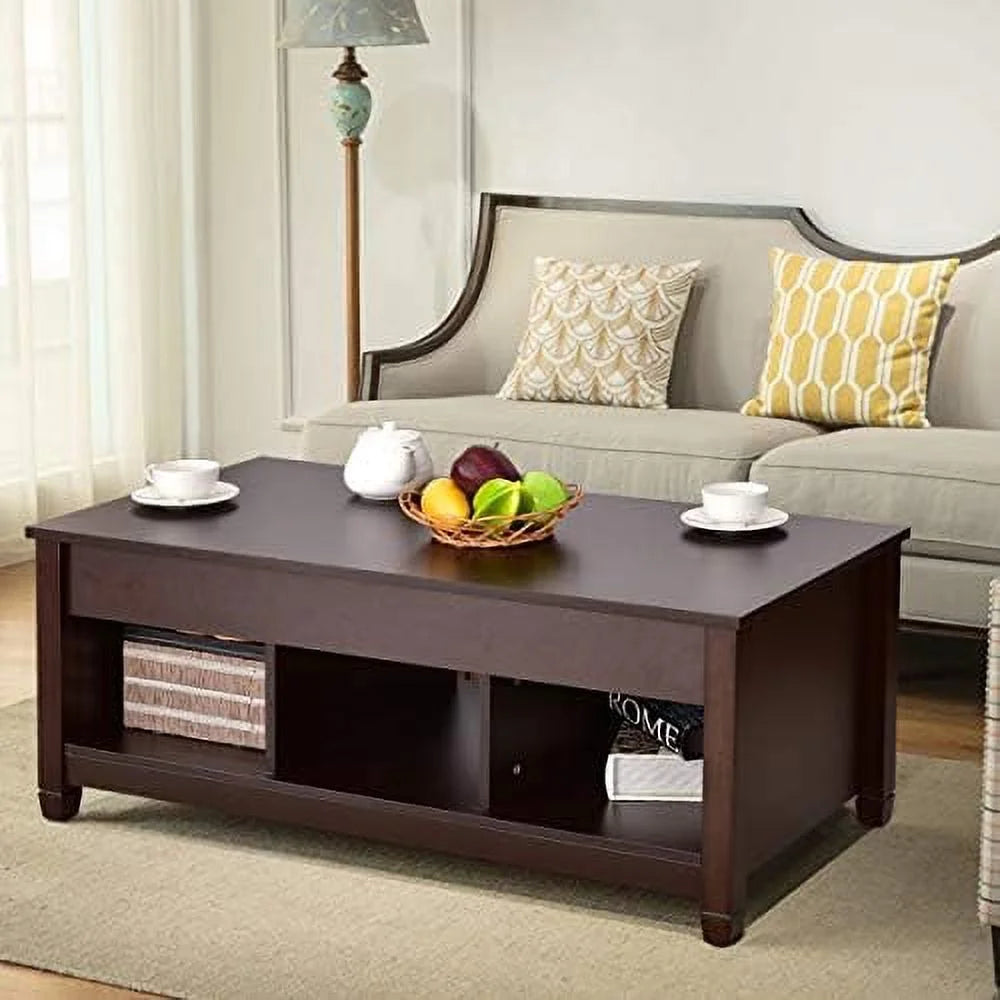 Lift Top Coffee Table with Hidden Compartment White Brown R12453