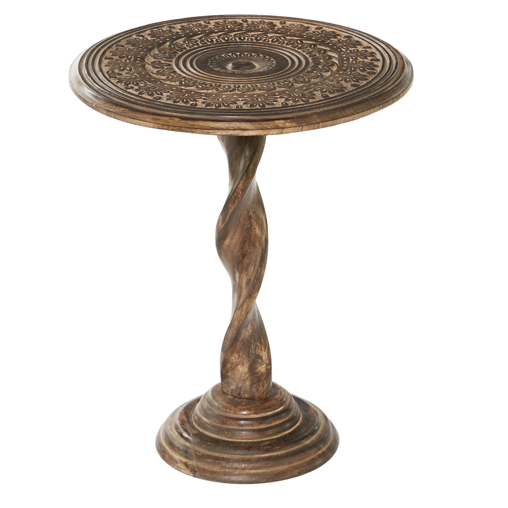 18" x 22" Brown Mango Wood Carved Accent Table B621