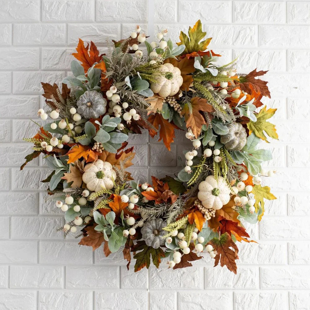 Fall Wreath with Berry Pumpkin and Maple Leaves Z129167
