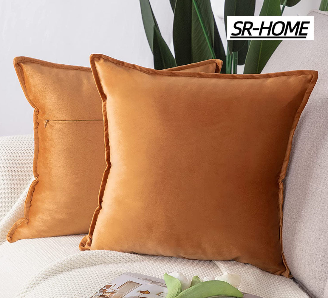 Set of 2 Velvet Decorative Throw Pillow Covers Square with Fringe Cushion Case F7359