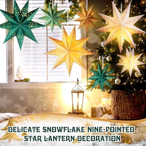 12 Pcs Sage Green 3D Star Lantern with String Light E1959