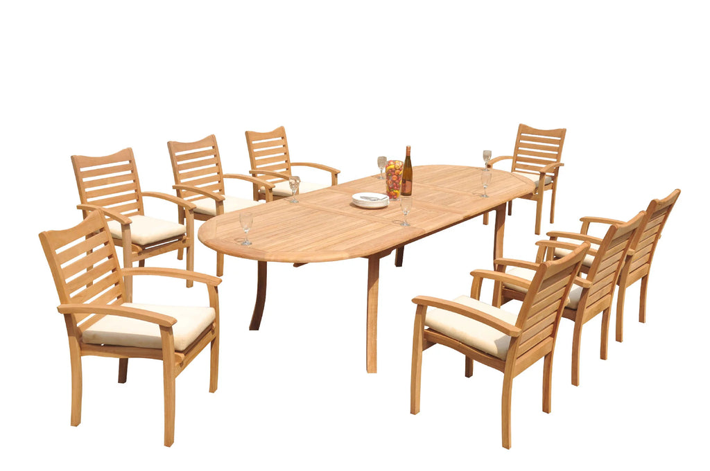 Grade-A Teak 9 Pc 8 Seater Dining Set with Oval Table and 8 Stacking Arm Chairs U595805