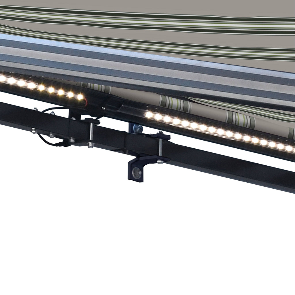 Motorized LED 12 x 10 ft. Half Cassette Retractable Awning Multi-Stripe Green D9806