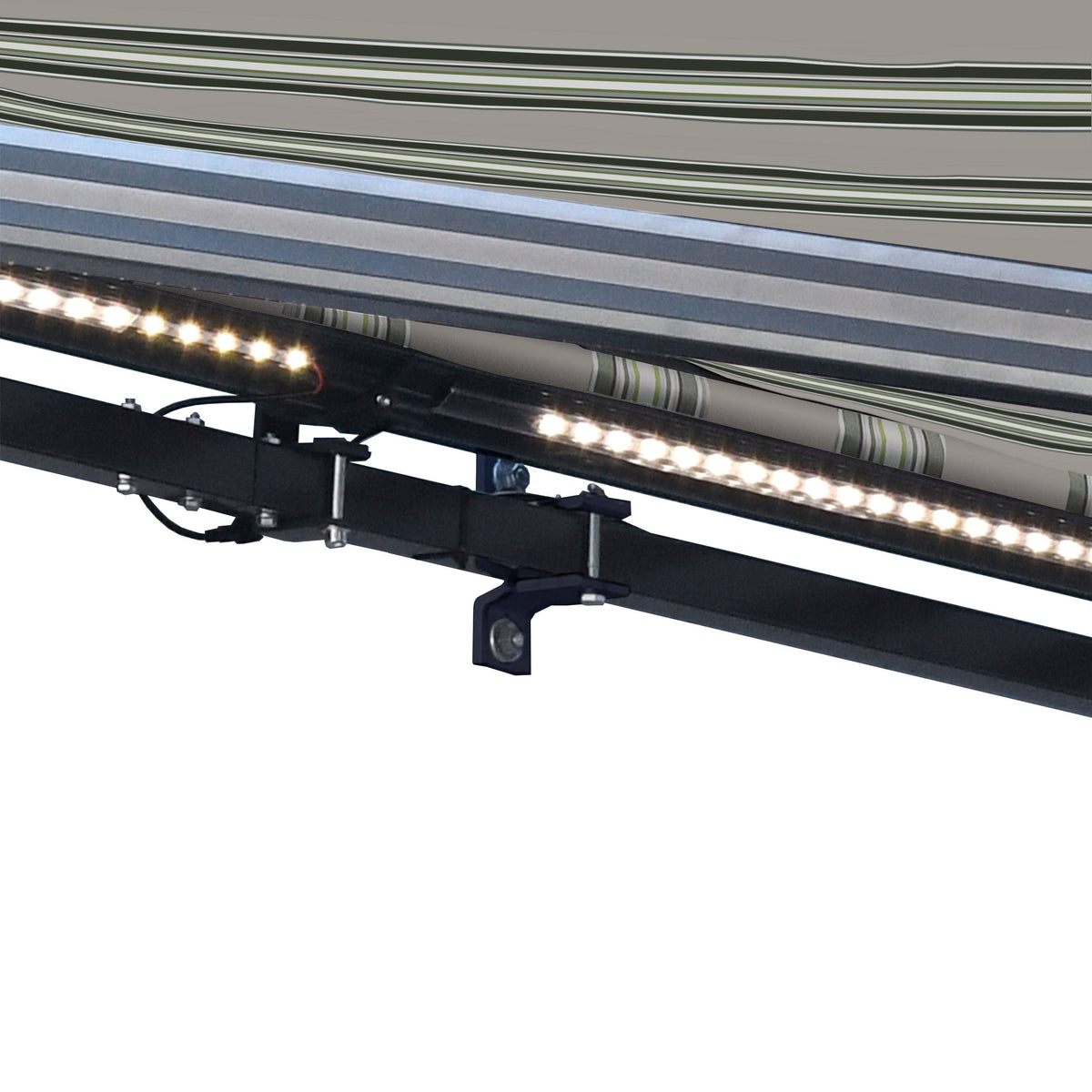Motorized LED 12 x 10 ft. Half Cassette Retractable Awning Multi-Stripe Green D9806