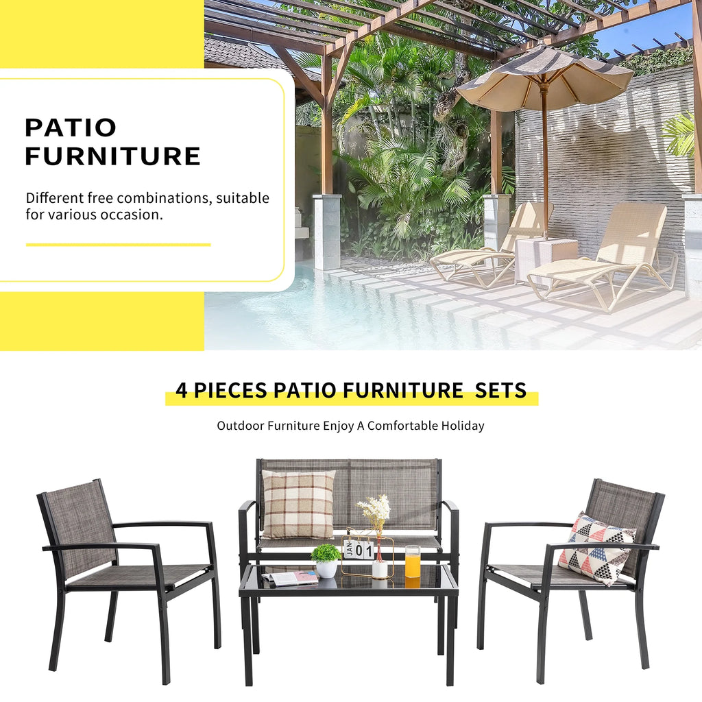 4 Pieces Patio Furniture Set with Glass Coffee Table P72055