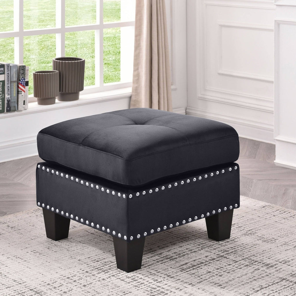 Navy Blue Tufted Velvet Ottoman D737