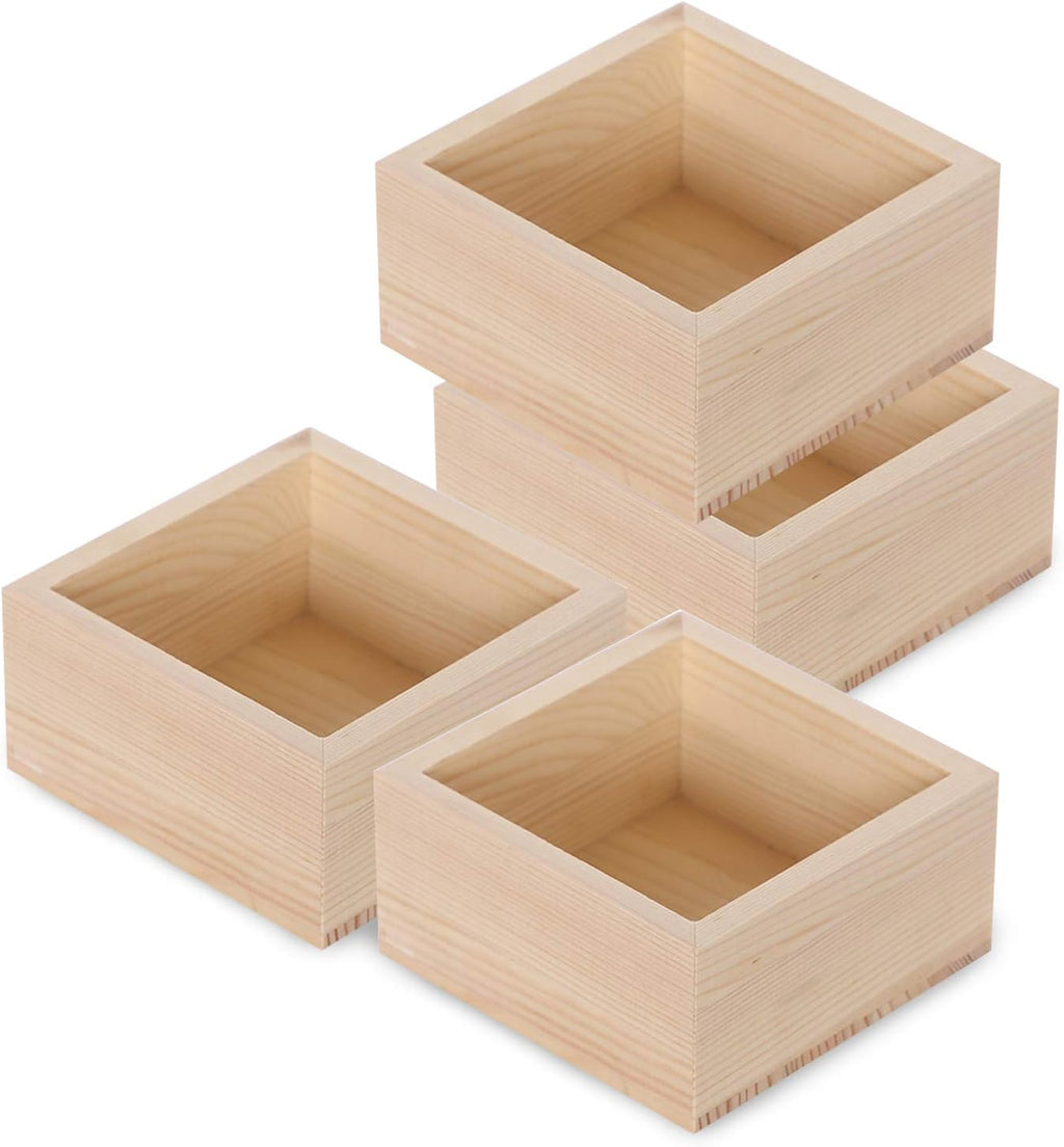 4 Pieces Small Wood Square Storage Box (4'' x 4'') W414