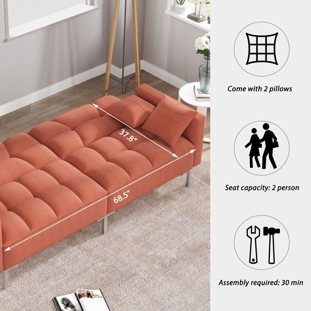 Orange Convertible Folding Futon Sofa Bed F492