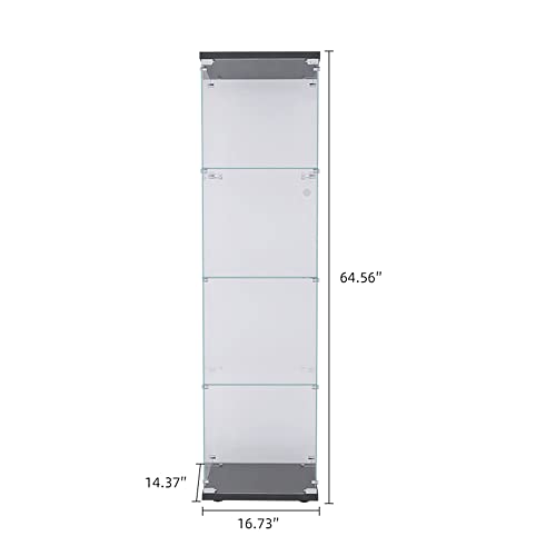 Black 4-Shelf Glass Display Curio Cabinet with Door K7597