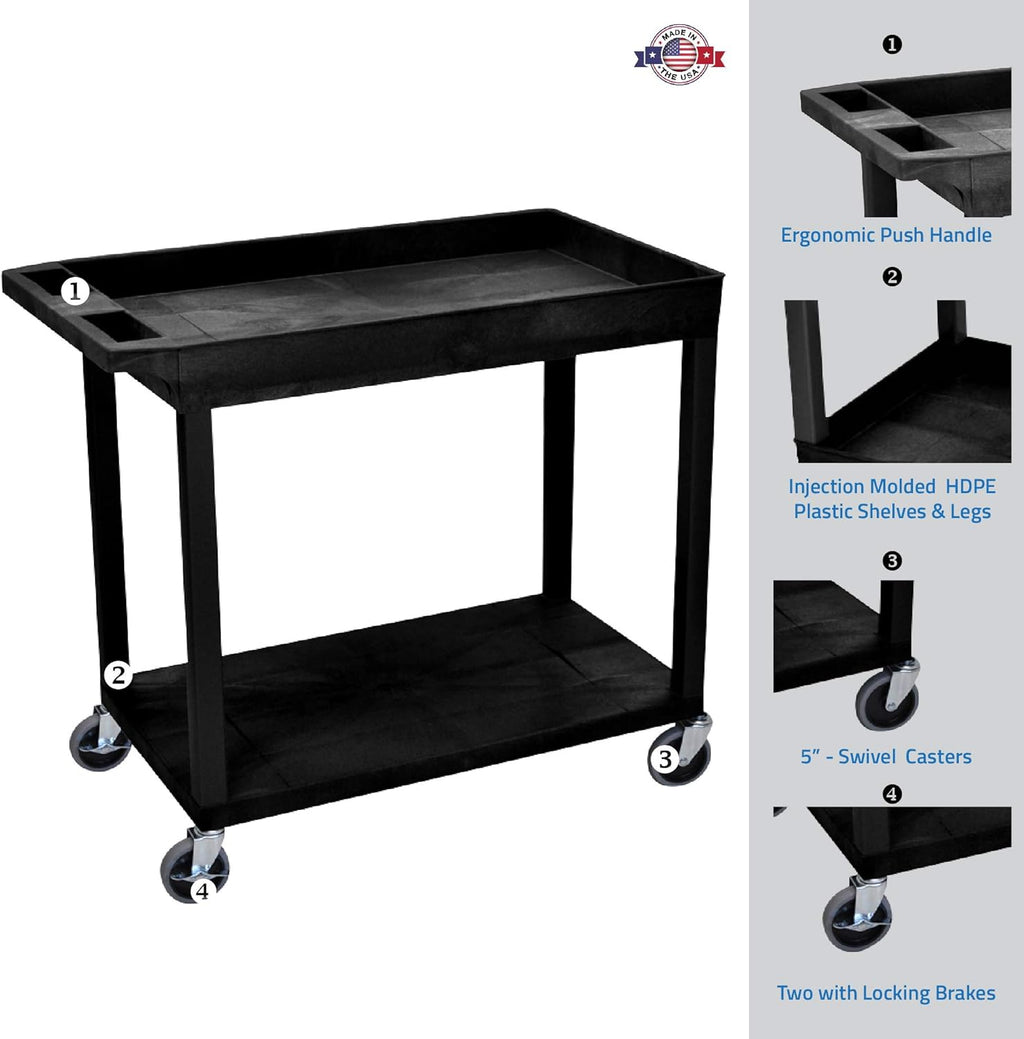Black Multipurpose Utility Cart with 1 Tub and 1 Flat Shelf B58529