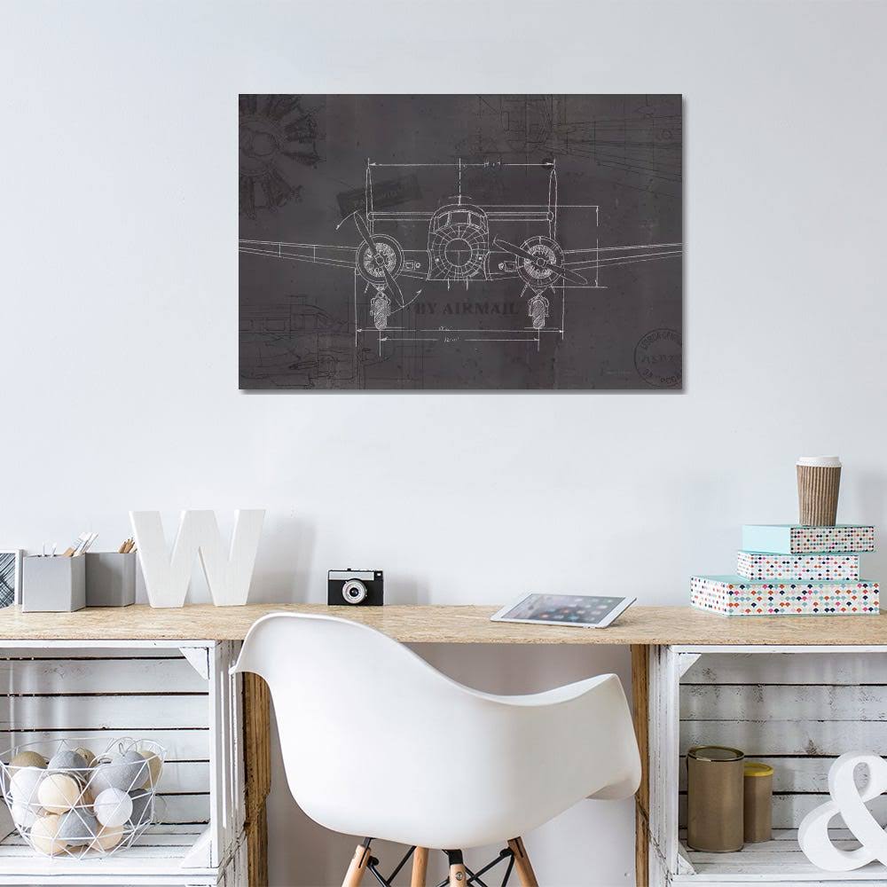 Canvas Wall Decor Prints - Plane Blueprint IV Wings F3047
