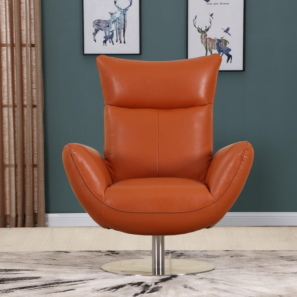 Italian Top Grain Leather Swivel Lounge Chair D9790