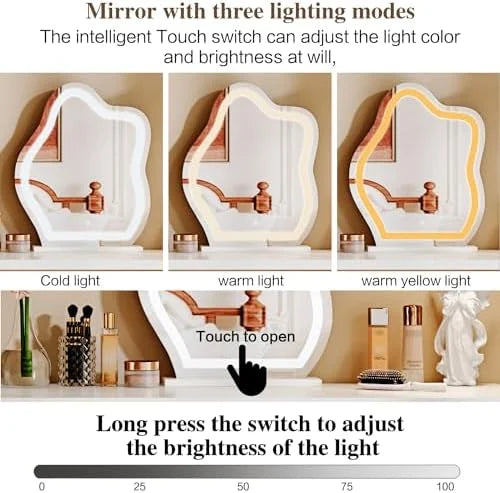 Modern Corner Vanity Table with LED Mirror and 6 Drawers G71072