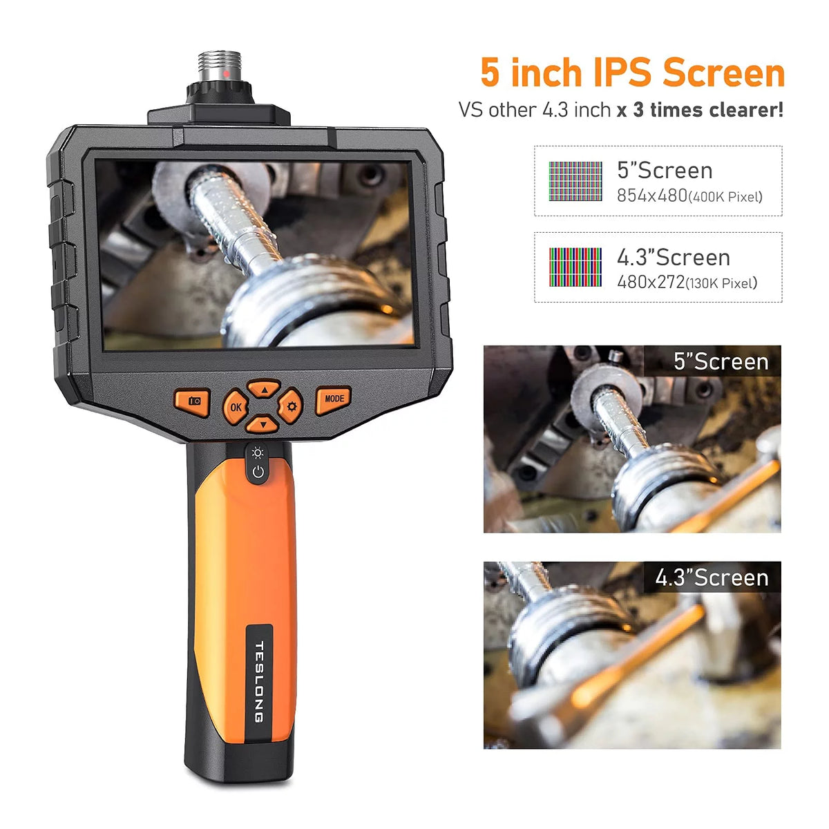 8mm 1080P HD Digital Borescope Inspection Camera with 5 Inch LCD Screen and Semi-Rigid Cable B95456