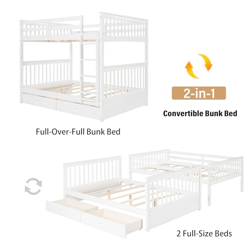 Wood Bunk Bed with Drawers, Twin Over Twin Size, Grey P831