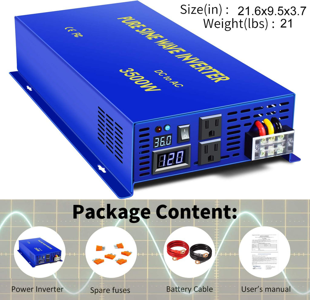 3500W Pure Sine Wave Power Inverter 36V DC to 120V AC with Wireless Remote Control H985949