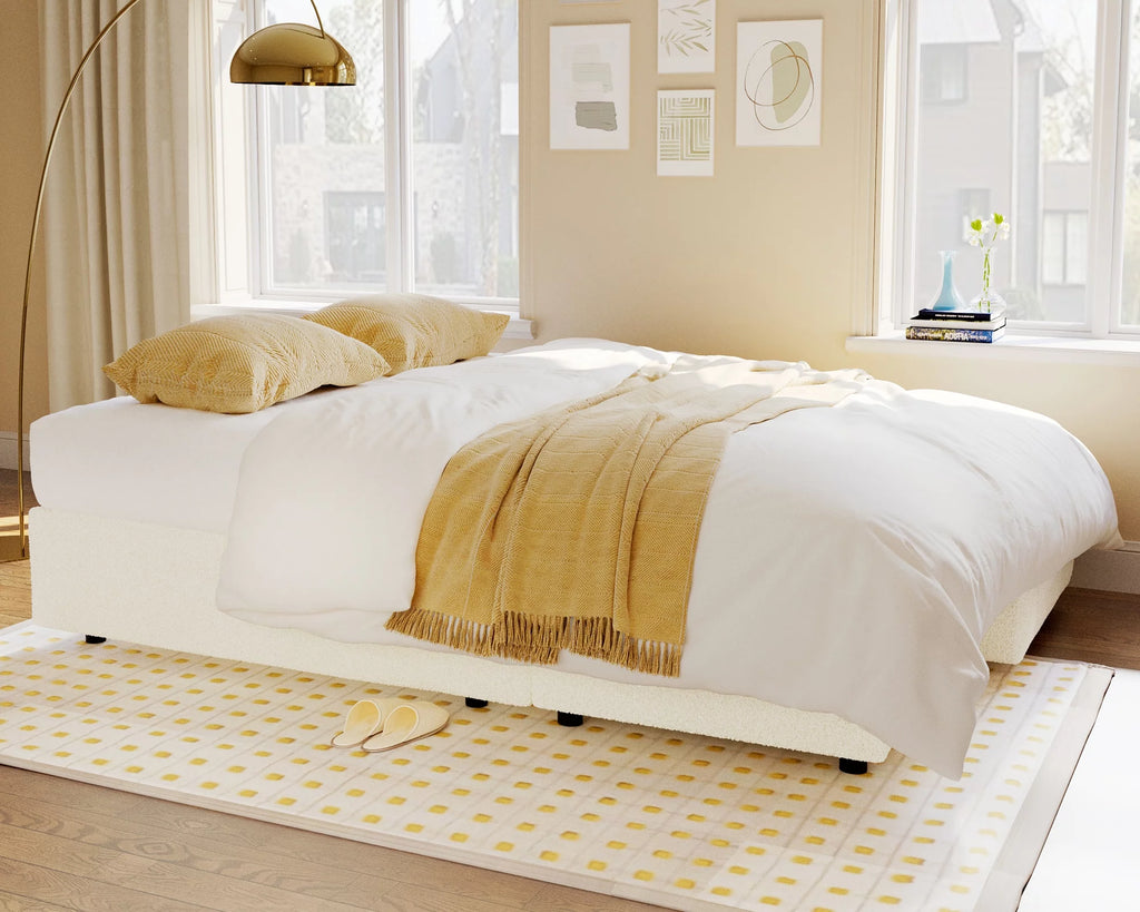 White Sherpa Sofa Bed with Storage Chaise X28685