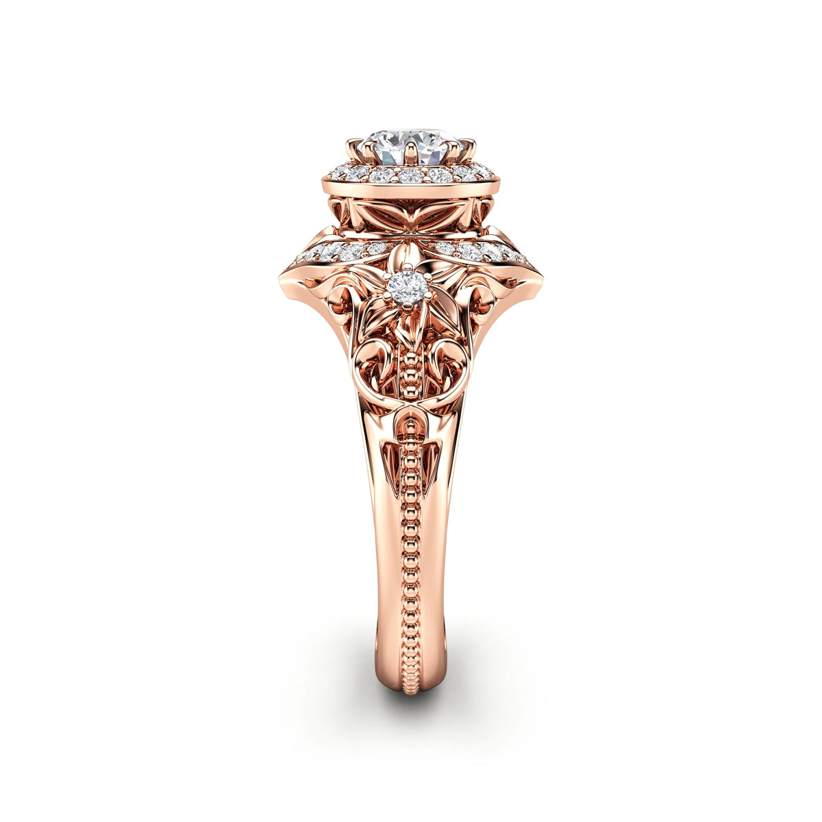 Vintage Inspired Diamond Rose Gold Engagement Ring J12685