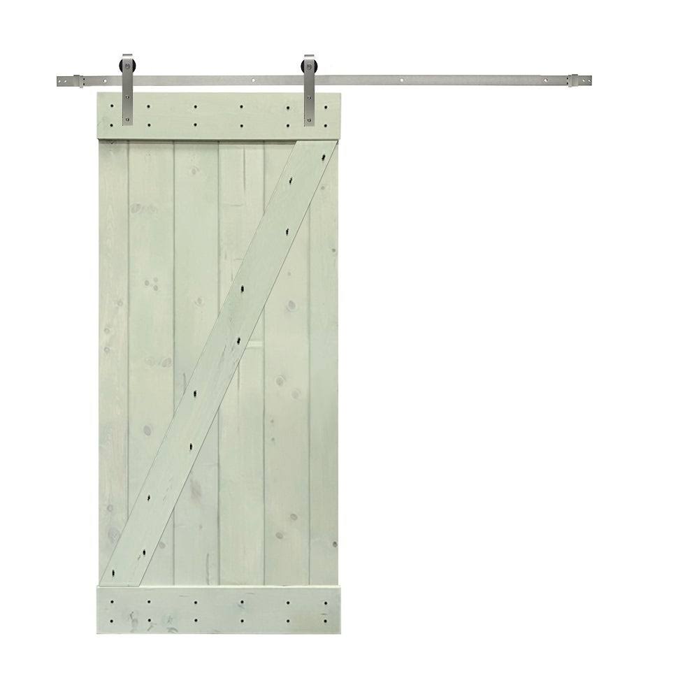 24 in. x 84 in. Walnut Stained Solid Knotty Pine Wood Interior Sliding Barn Door with Hardware Kit I716