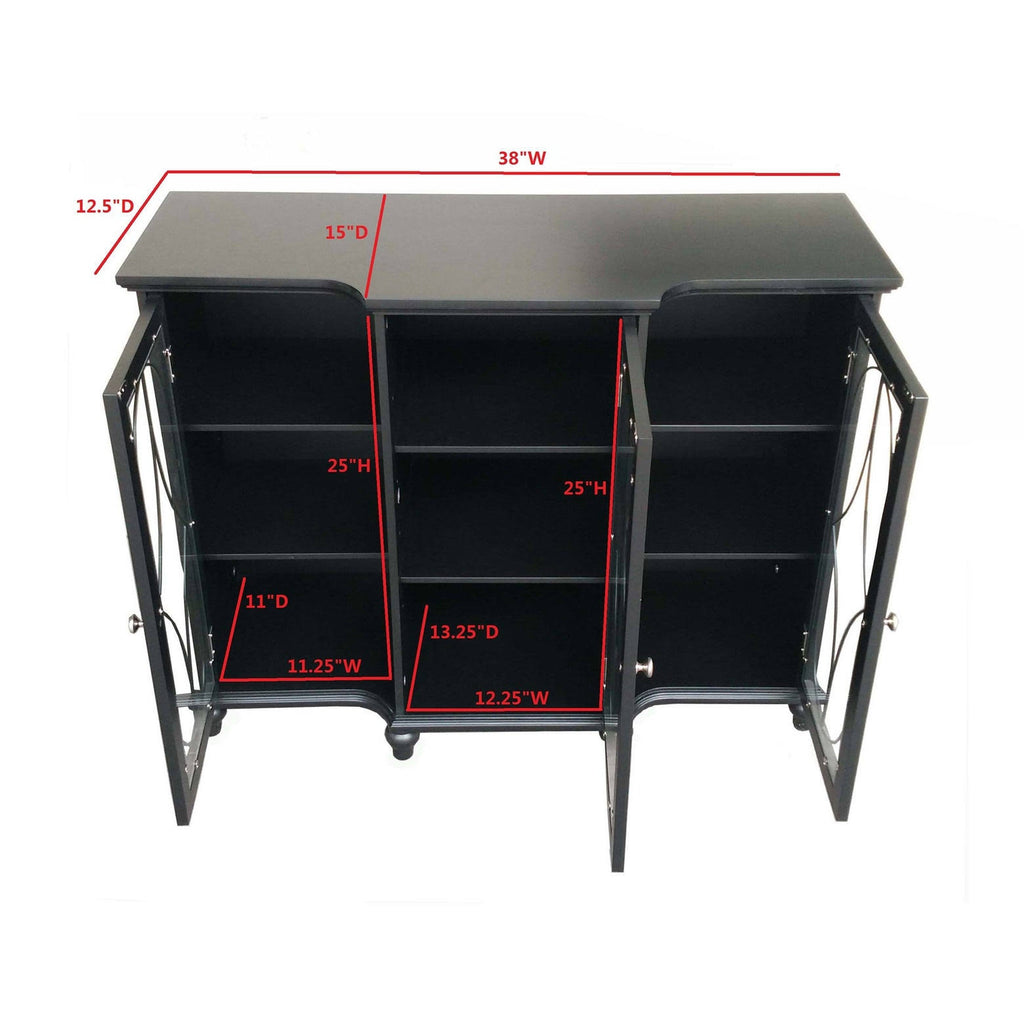 Black Wood Sideboard Buffet Console Table with Glass Doors O307094