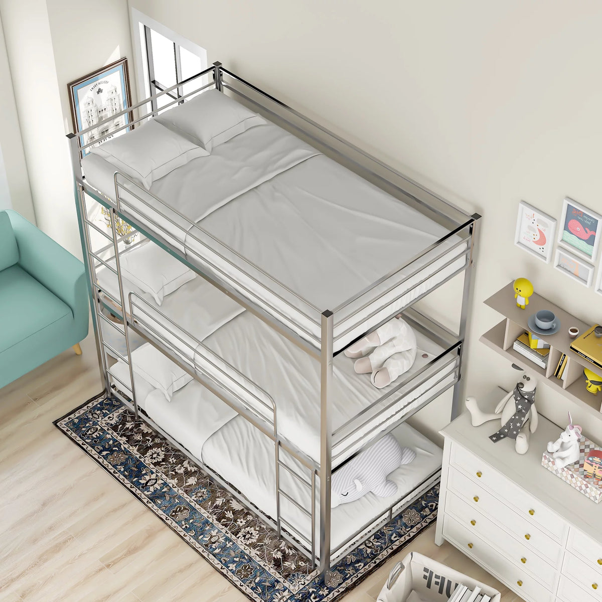 Metal Twin-over-Twin-over-Twin Bunk Bed U5939