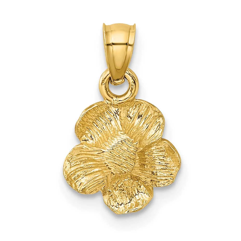 14K Yellow Gold Satin Diamond-Cut Hibiscus Flower Pendant L198718
