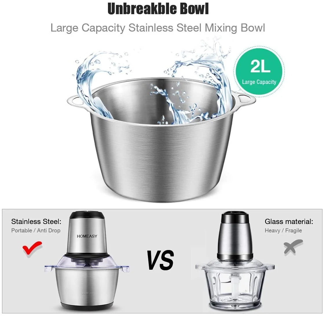Stainless Steel Food Processor 2L 350W 8 Cups J9369