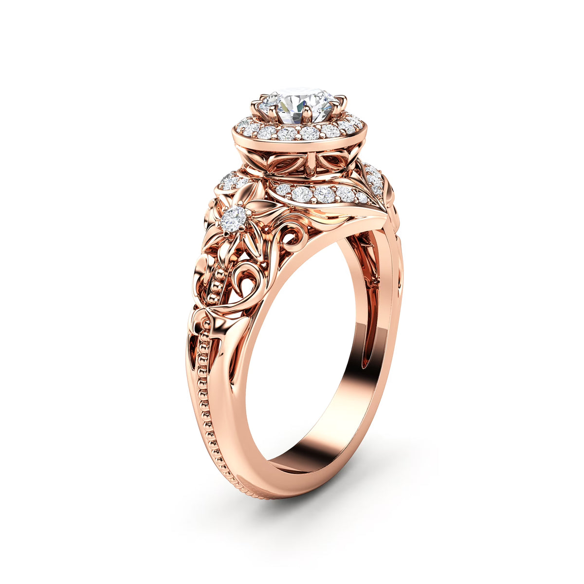 Vintage Inspired Diamond Rose Gold Engagement Ring J12685