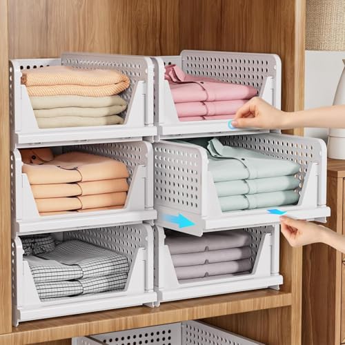 5 Pack Stackable Closet Storage Basket, White S6076