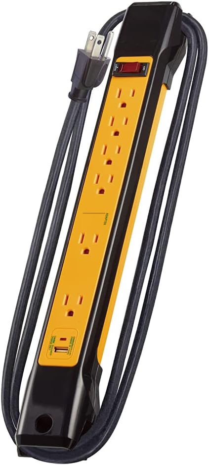 Metal Power Strip Surge Protector Red, 4ft, 8 Grounded Outlets, 500 Joules, Pack of 2 J6834