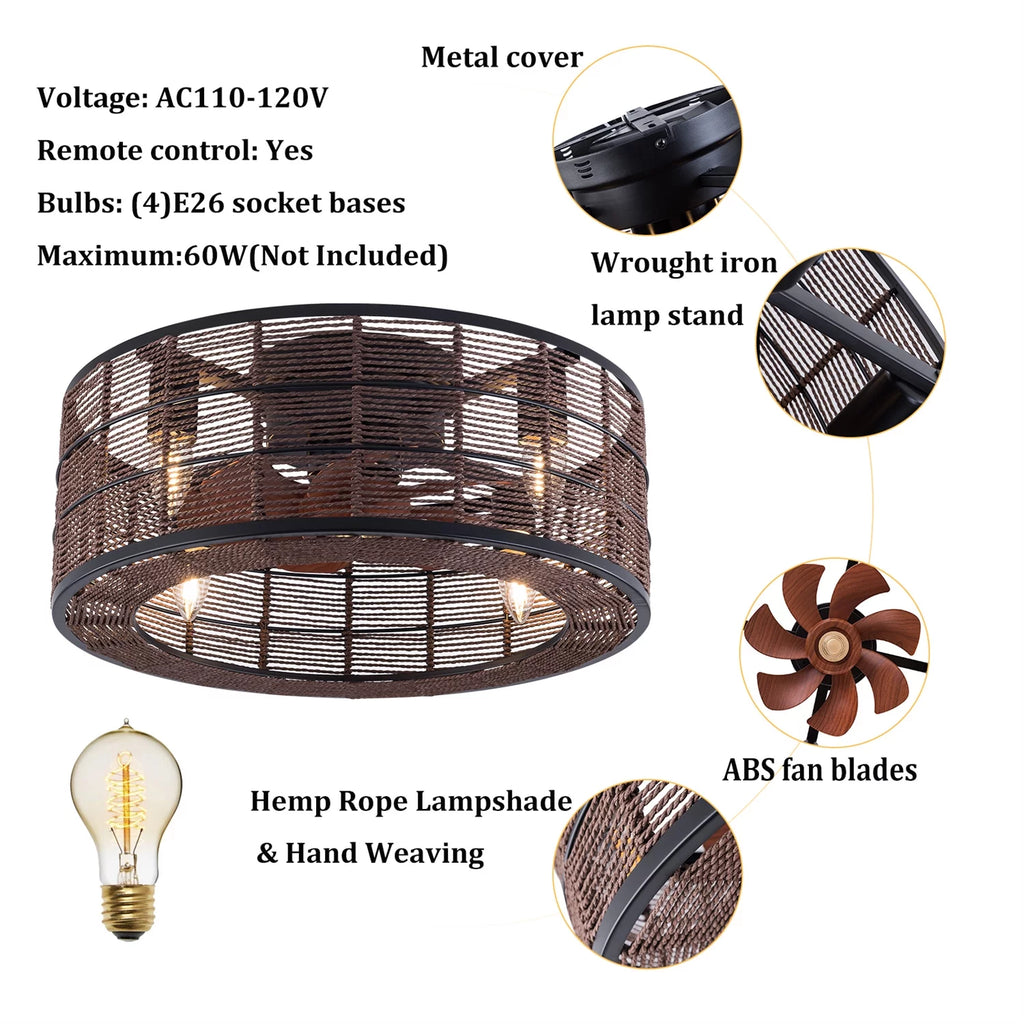 18.5 Inch Black Caged Ceiling Fan with Light H992432