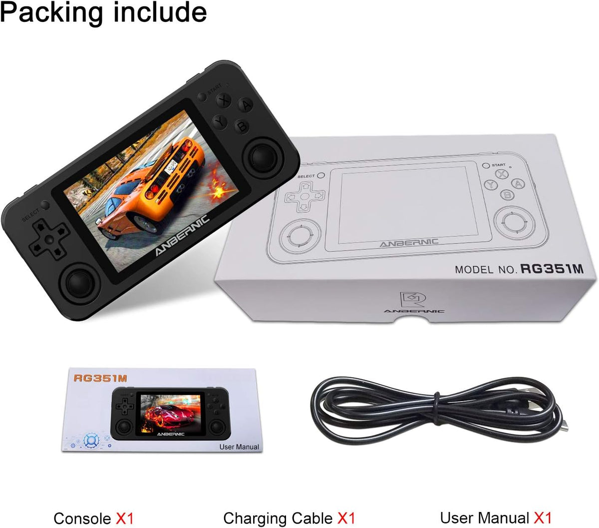 Black Handheld Game Console with 64G TF Card 2500 Classic Games 3.5 inch IPS Screen O564