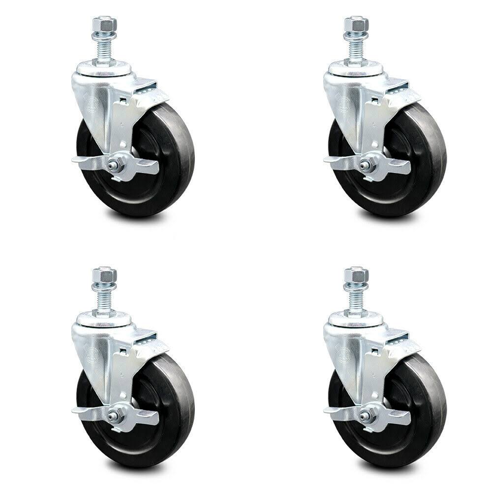 5 inch Hard Rubber Wheel Swivel Caster Set with Brake H541678