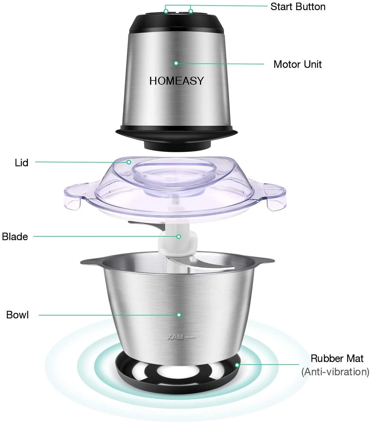 Stainless Steel Food Processor 2L 350W 8 Cups J9369