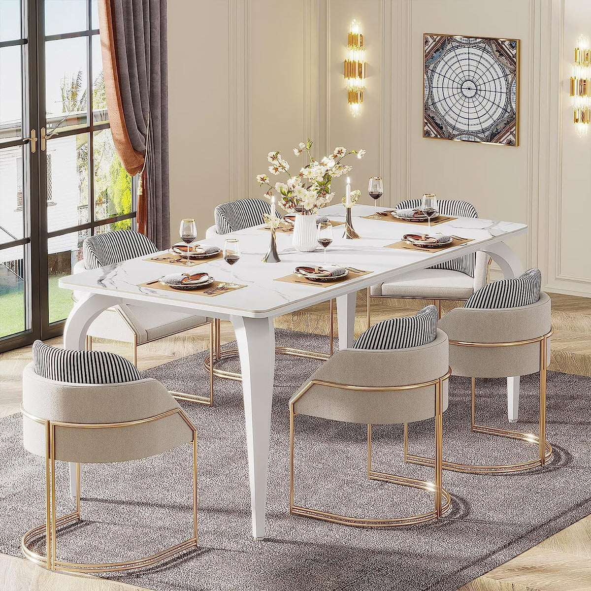 63" Sintered Stone White Marble Dining Table G599916