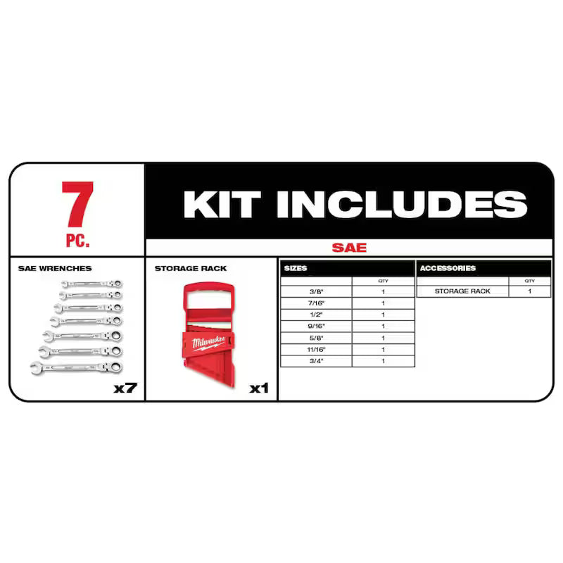 11-Piece Flex-Head Ratcheting Combination Wrench Set SAE Z836