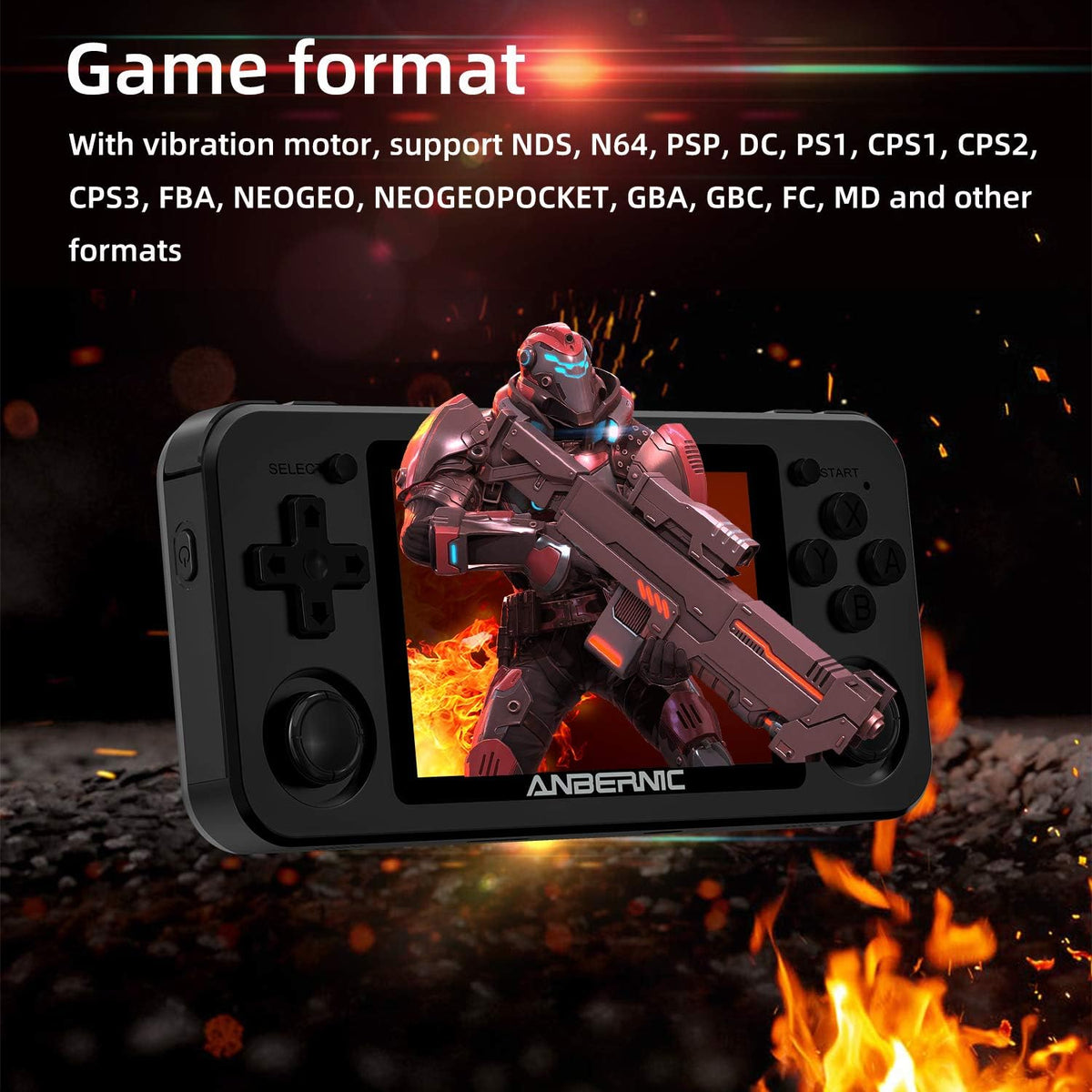Black Handheld Game Console with 64G TF Card 2500 Classic Games 3.5 inch IPS Screen O564