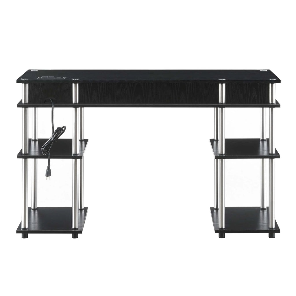 Black Student Desk with Charging Station and Shelves O598