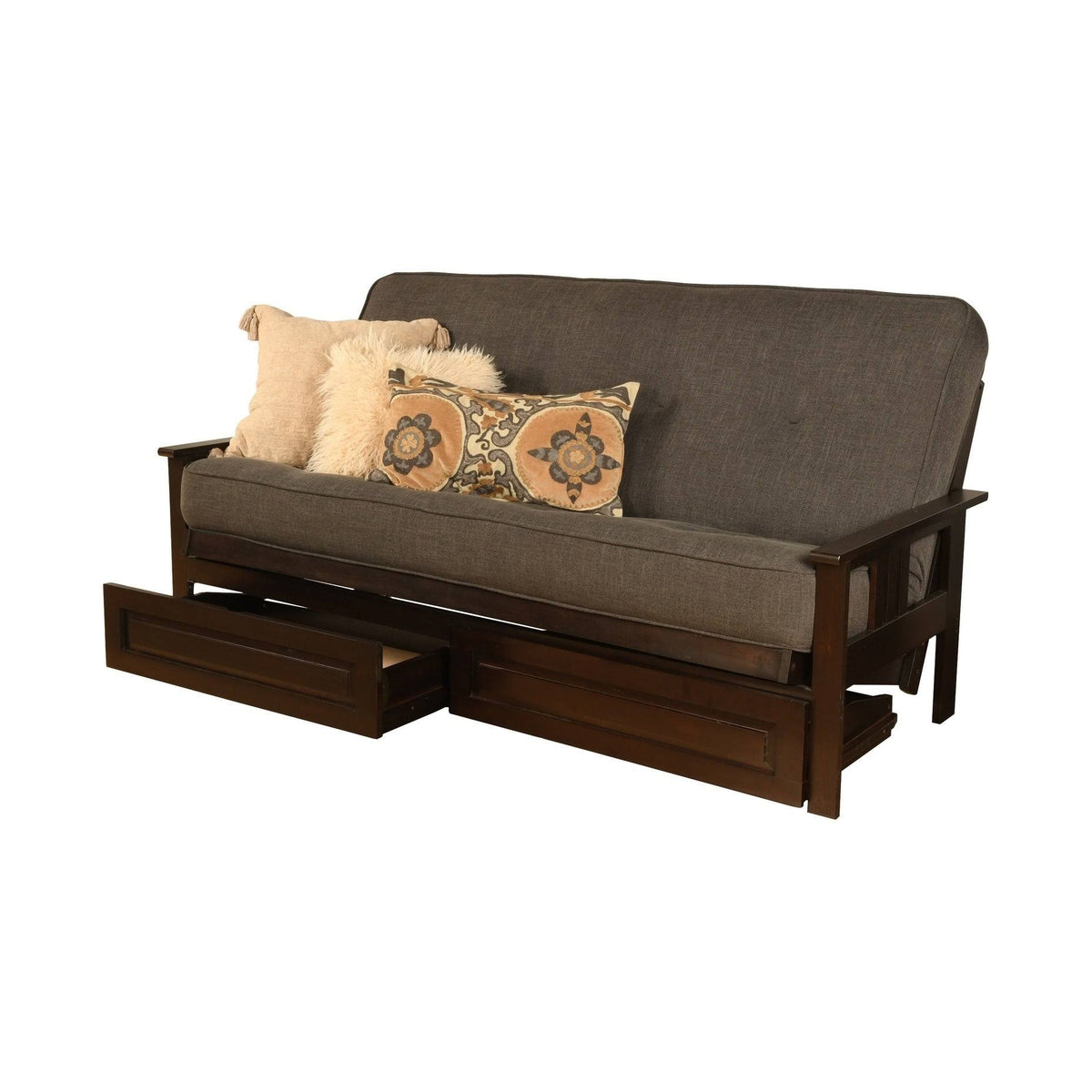 Full Futon with Linen Charcoal Mattress and Storage Drawers E3661